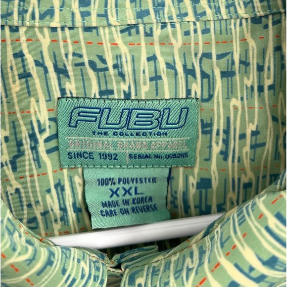 FUBU Shirt Mens XXL Green Abstact All Over Print Short Sleeve - Picture 2 of 4